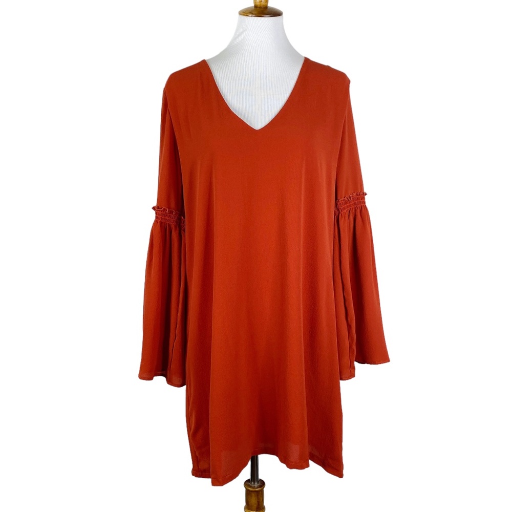 Boston Proper Orange Bell Sleeve Dress Sz. L Boho Fall